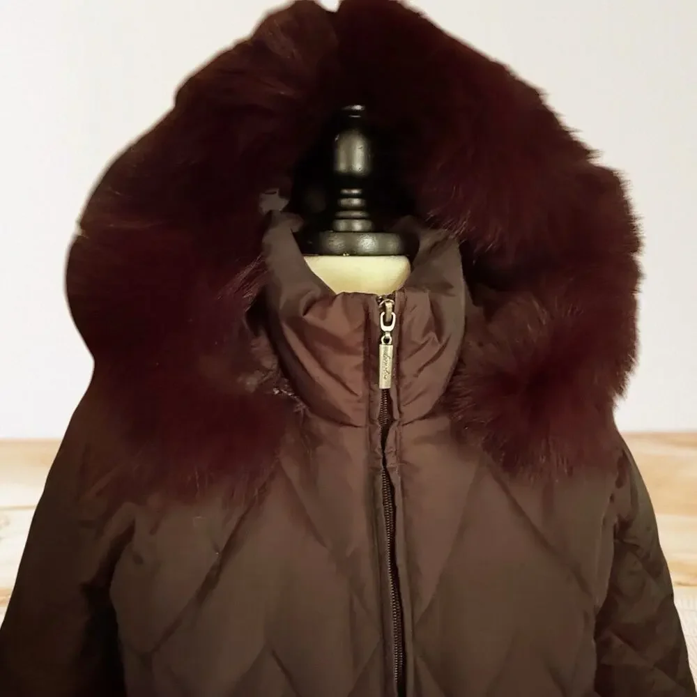 Vintage Regency Down Puffer‎ Coat Sz S Plum Fur Trim Hood Diamond Quilting $490